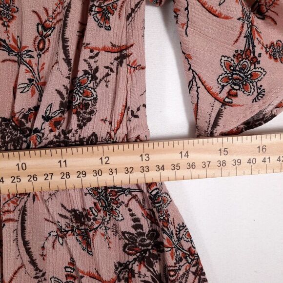 Maurice's Ruched Front Romantic Boho Gauzy Peplum Blouse Pink Floral Size Small - Picture 11 of 12